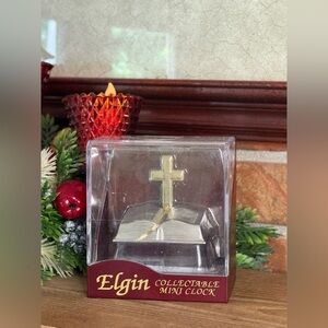 Elgin Collectable Gold and Silver Cross Collectible Mini Clock New